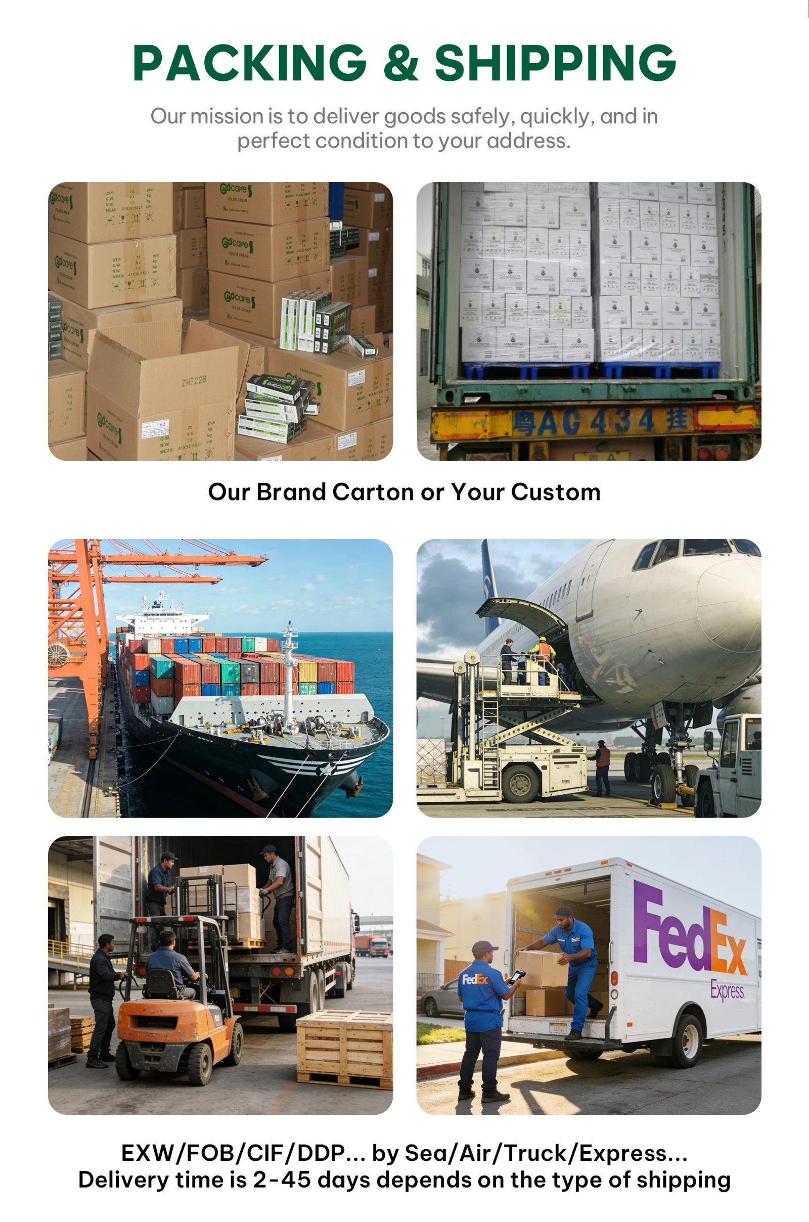 Rayzura packing & shipping: EXW/FOB/CIF/DDP by sea, air, truck, express